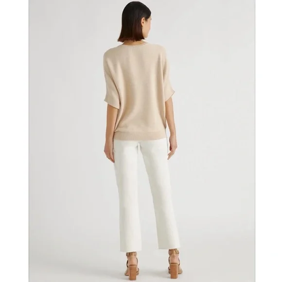 Quince Heather Oatmeal Lightweight Cotton Cashmere Link-Stitch Dolman Sweater XL - Picture 2 of 16